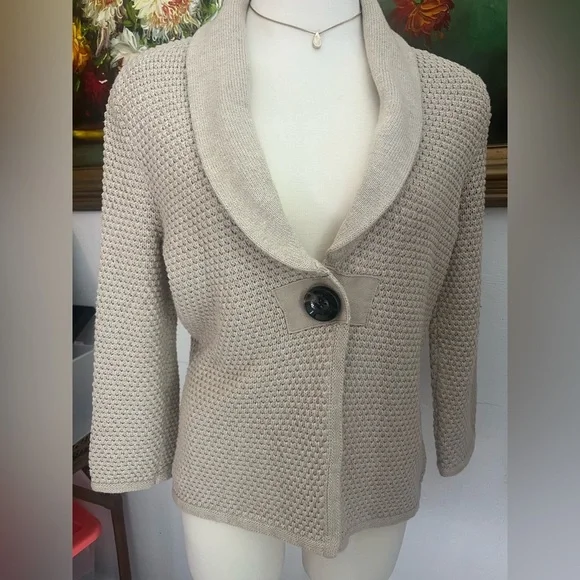 Liz Claiborne KNIT 100% COTTON Tan Women's Cardigan Button clasp closure. - Picture 4 of 9